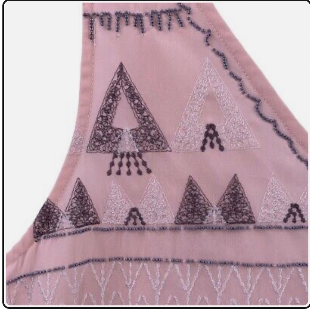 Free People FRANCES BEAN Pale Pink Crepe Beaded Embroidered Tunic Dress Size M - Picture 8 of 9